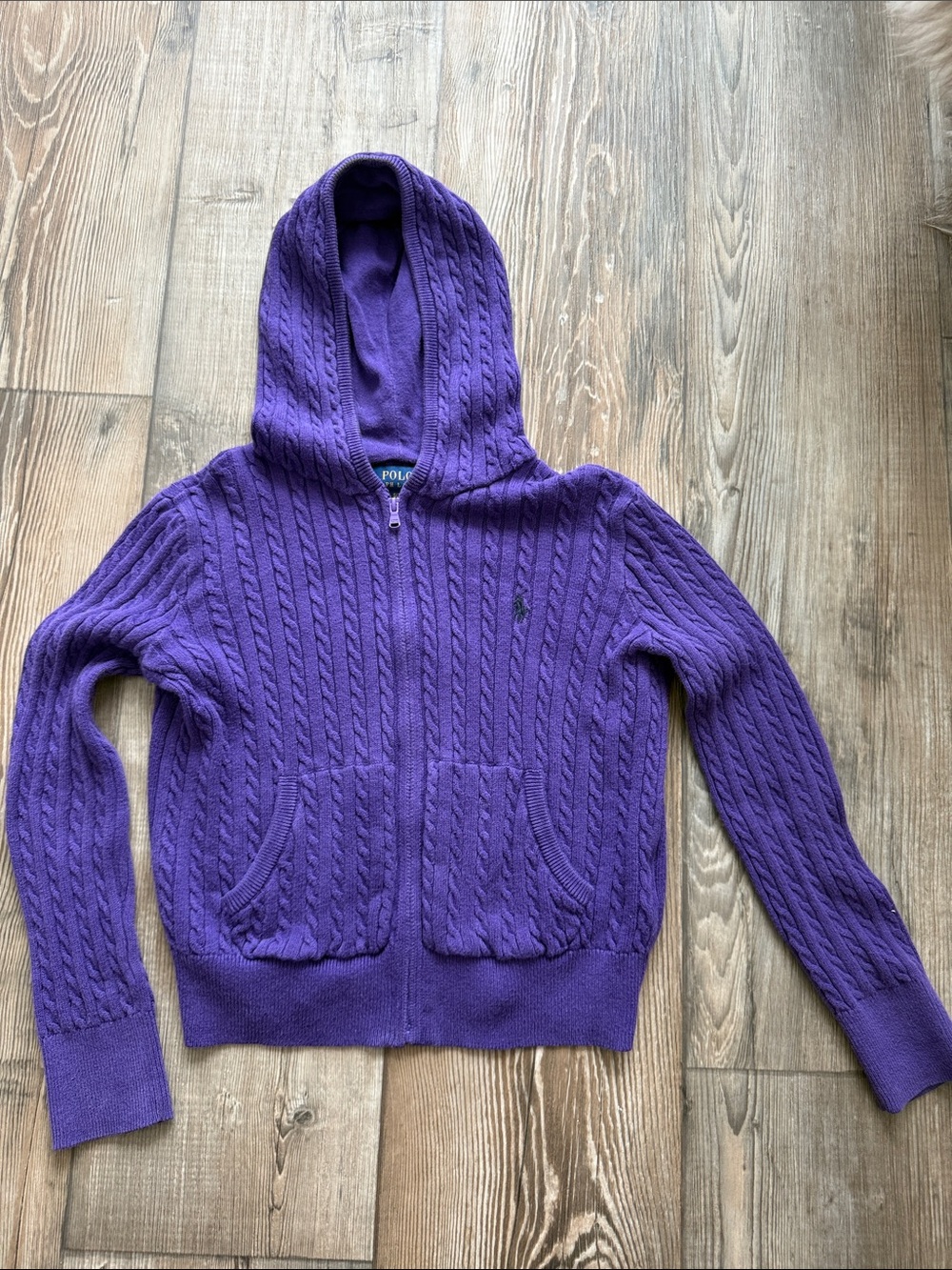 Polo by Ralph Lauren Purple Cable-Knit Hooded Zip Cardigan
